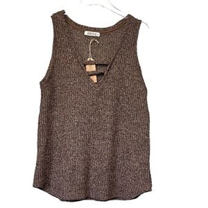 WanderLux Marissa Rib-Tank With Cross Straps-Olive Brown‎ Size M Style WT1174